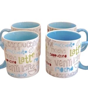 Vintage‎ 2007 Starbucks Blue Coffee Script Large Coffee Mug Set